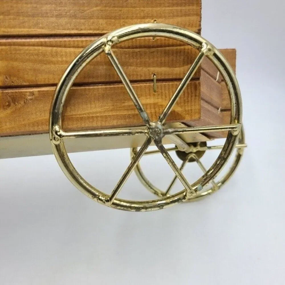 Vintage Homco 1318 Wood Wagon Brass Wheels Wall Hanging Centerpiece New